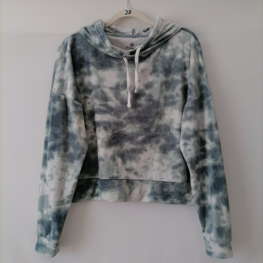 The Lounge Life Womens Gray Drop Shoulder Tie Dye Softest Hoodie Size X-Large